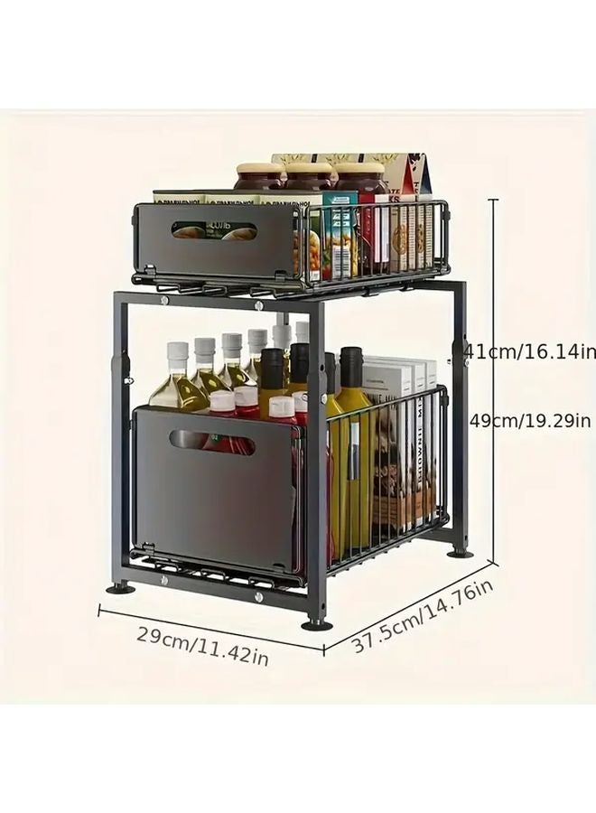 Large Black 2 Tier Kitchen Sink Organizer Adjustable Spice Rack Pull Out Storage Basket - Image 3